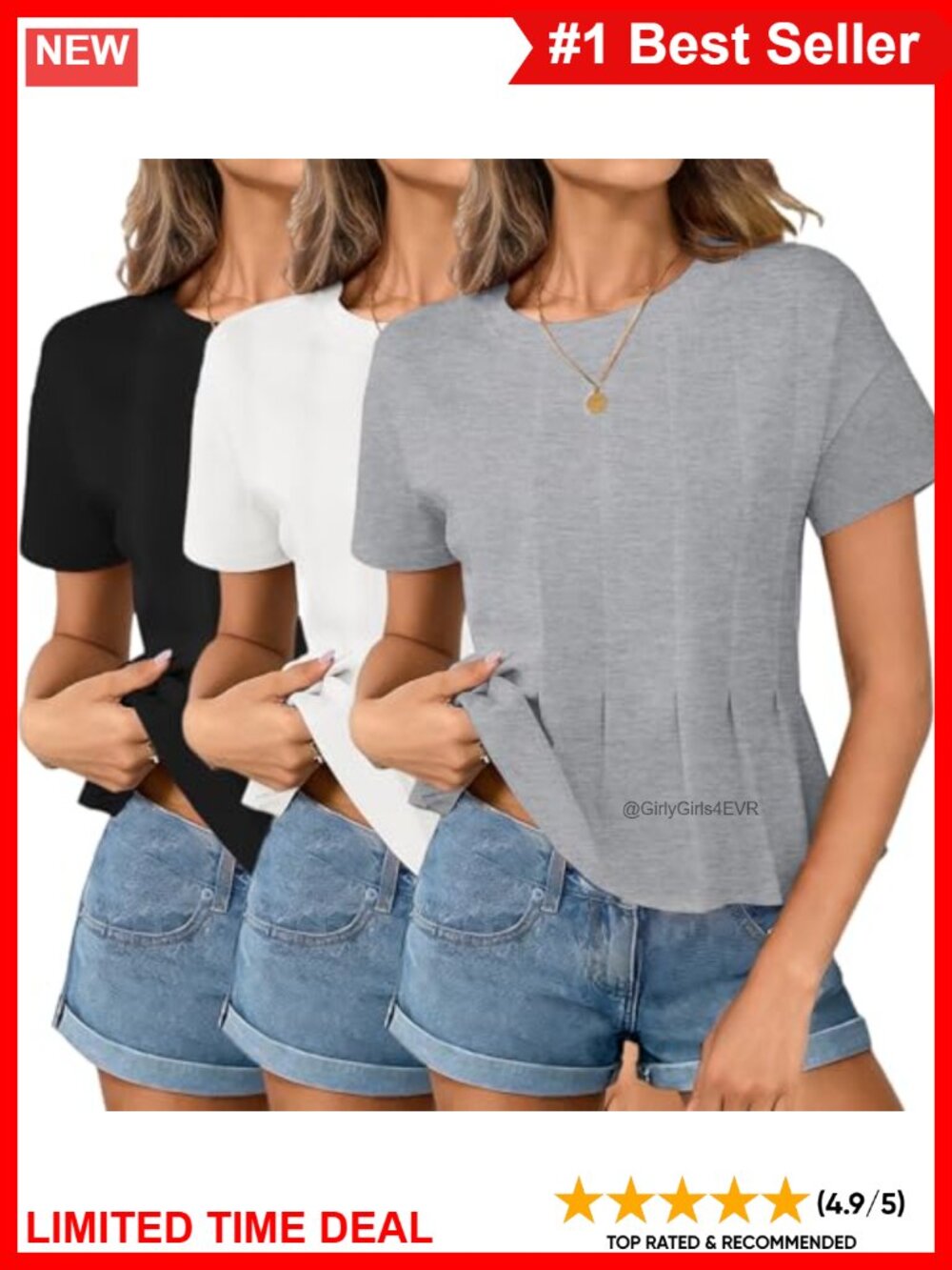 Womens Babydoll Peplum Tops Pleated Short Sleeve Cropped Tee Loose Fit Casual